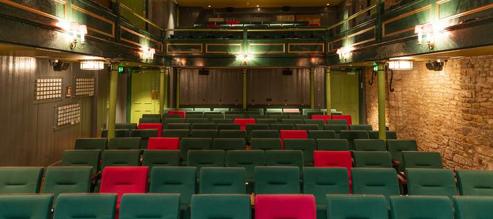 The auditorium, seen from the stage for private cinema hire