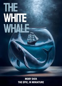 A whale in a fish bowl with a sail ship sailing above it. The text reads "The White Whale"